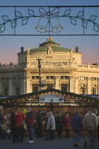 The Rathaus Christmas Market with The Burgtheater in the background.Christkindlesmarkt  Festive  Advent  Yuletide  Travel  Holidays