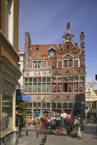 Horse-drawn carriage taking tourists around the medieval centre of the city.Travel  Tourism  Holidays  Center  Flemish Region