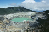 Volcan Poas National Park. View over crater into circular lake.