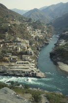View over the confluence of  the two rivers of Bhagirathi and Alaknanda.