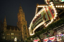 Gluhwein stall at the Christmas Market with the Rathaus behind.Christkindlesmarkt  FestiveAdventYuletideTravelHoliday