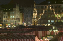 View over the Hauptmarkt during the Christmas Market.Christkindlesmarkt  FestiveAdventYuletideTravelHolidays