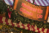 Detail of a gluhwein stall at the Christmas Market.Christkindlesmarkt FestiveAdventYuletideTravelHolidaysGluhwein