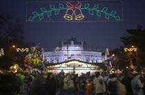 The Rathaus Christmas Market with The Burgtheater in the background.FestiveChristkindlesmarktRathausAdventYuletideTravelHolidaysBurgtheater