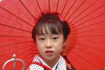 11 year old Shiori Ekai  a tekomae  young girl who walks in front of the wagon during Gion Matsuri