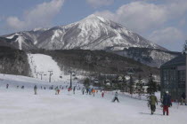 Bandai Kogen ski resort in the winter with Mt Bandai and Bandai-Asahi National Park in the background