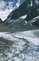 Chamonix.  Snow covered mountains and glacier.