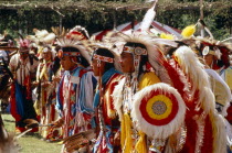 Native American Indians in full regalia at Pow Wow in Canadian North America Canadian North America