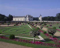Looking across formal gardens towards Chateau du Chenonceau.