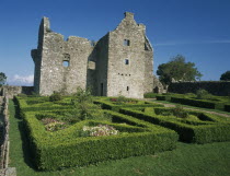 Tully Castle. Ruins of a fortified plantation house dating from 1610 with recently planted early 17th century style formal gardenEire Republic Ireland  Lower Lough Erne