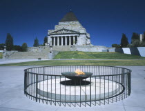 The Shrine of Remembrance WW1 memorial with the Eternal Flame in front