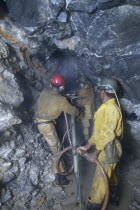 Underground drilling in emerald mine.Mine owned by Rio Tinto