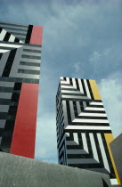 Modern apartment blocks in bold geometric design.Brasil Brazil
