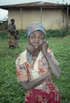 Woman suffering from goitre iodine deficiency