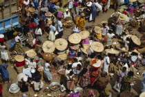 Crowded market with mixed produce