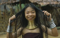 Karen Longneck tribe woman wearing gold rings around her neck