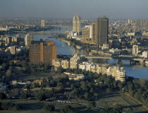 View over the Nile and city looking Northwest. highbuilding  bridges  trees and parks.