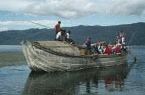 Old junk carrying people on lake Er also known as Er Hai