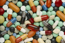 Close up shot of multicoloured pills