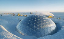 The geodesic dome exterior which covers essential buildings at the US Amundsen-Scott South Pole Station.