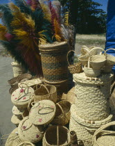 Display of wicker baskets and coloured pampas grasses