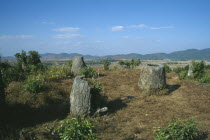 Plain of Jars. Landscape with huge scattered stone jars of unknown origin.
