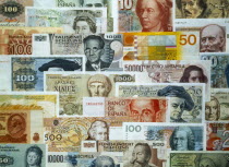 Various foreign currency banknotes.