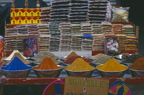 Colourful herbs and spices on market stall