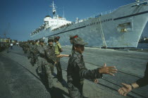 Soldiers returning from Angola being greeted at the docks.