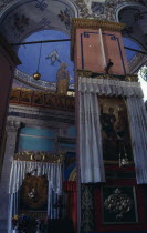 Ethiopian Church interior. columns  dome  icons on walls