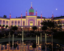 Tivoli Gardens buildings illuminated at night