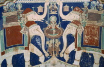 Fatehpur. Close up detail of colourful old mural depicting elephants  Colorful