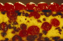 Detail of glace cherry fruit cake.