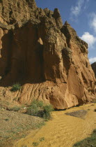 Yellow River tributary flowing past large red rocks