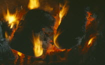 Close up of burning coals on domestic coal fire
