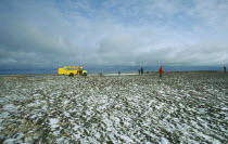 Tundra bus tourists walking in Polar Bear country