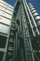 View looking up at the lifts on the exterior of the Lloyds building
