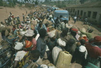 Mass transportation of Hutu refugees in overcrowded UN supplied trucks.