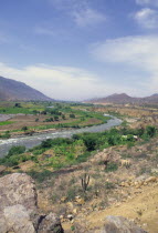 River and flood plain in background on road from Cajamarca to Chiclayo.