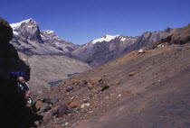 The climb up to Boqueron Bellavista with a man hiking  Sierra Nevada de Cocuy