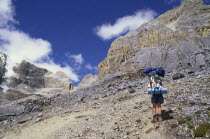 The climb up to Boqueron del Castillo with a hiker carrying a backpack  Sierra Nevada de Cocuy