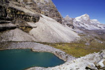 Sierra Nevada de Cocuy with Laguna Verde  Mountains and a green lagoon.