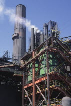 Copper Mine ore processing facility  detail of stacks  platforms and stairs.