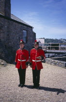 St Peter Port. Castle Cornet. Noon Day Guards standing in grounds.