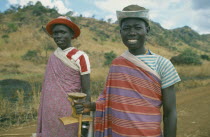 Portrait of a two Karamojong men near MorotoPastoral tribe of the Plains Nilotes group related to the Masi