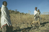 Falasha women and child in field with dog.Beta Israel peopleEthiopian Jews