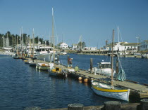 Port Townsend. Point Hudson Marina the Victorian seaport in the National Historic District. Boats docked either side of the pier.
