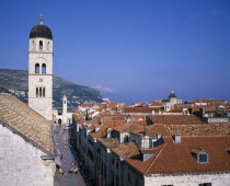 Aerial view over the Placa or main street from Pile Gate looking toward the Cathedral dome