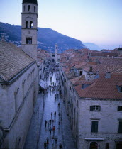 Aerial view along Placa from Pile Gate toward Ploce at dusk