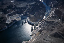USA, Nevada, Aerial view of the the Hoover Dam from helicopter.